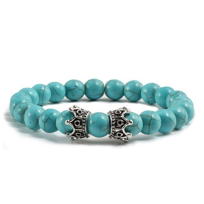 Bracelet de Lux Haltères Pierre De Lave perles de couronne Silver Pour Femmes Hommes - Turqouise