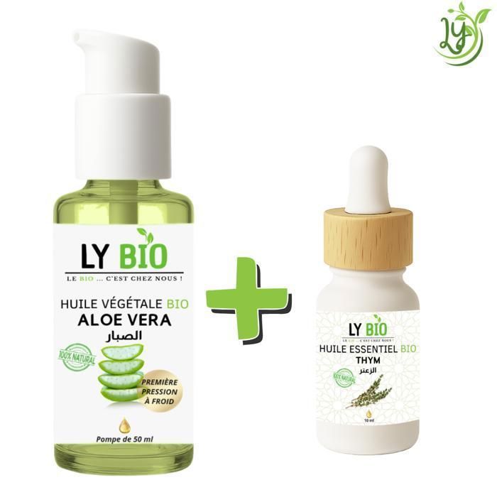 LYBIO PACK HUILE ALOE VERA 50ml - POMPE + HUILE ESSENTIEL THYM 10ML