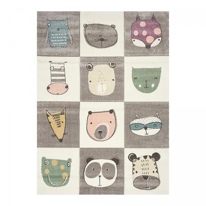 Tapis enfant - UN AMOUR DE TAPIS - ZOO TOO Gris - 100x100 cm - Polypropylène