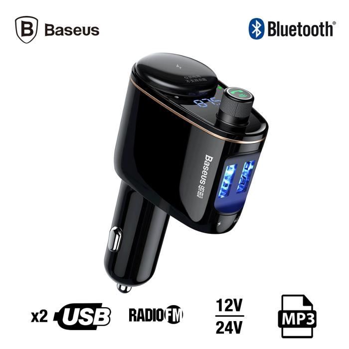 Chargeur Allume Cigare Bluetooth, Baseus [CCALL-RH01] Allume Cigare Multifonction DC12-24V, Bluetooth V4.2, Radio FM, 2 Ports USB
