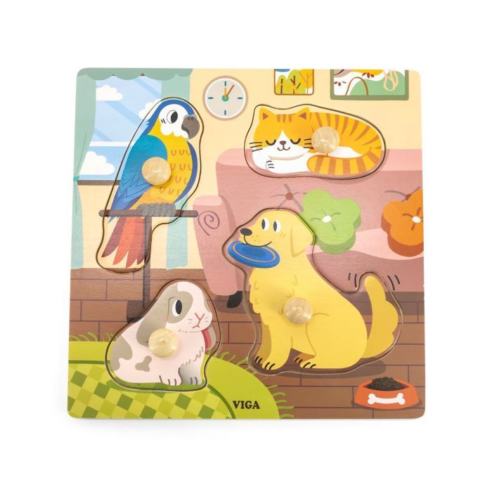 Viga - Puzzle à boutons 4 pièces Animaux domestiques