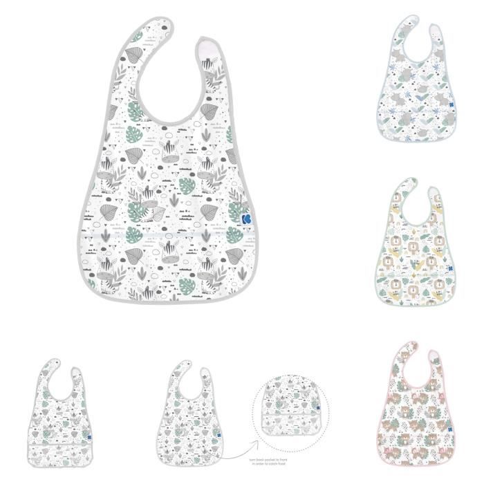 Kikkaboo, bavoir bébé Savanna matière EVA velcro, imperméable, anti-miettes [Gris]