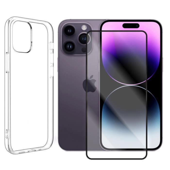 Coque souple silicone de protection transparent + Lot de 2 Verre trempé avec bords Noir pour iPhone 14 Pro Max 6.7" - Yuan Yuan