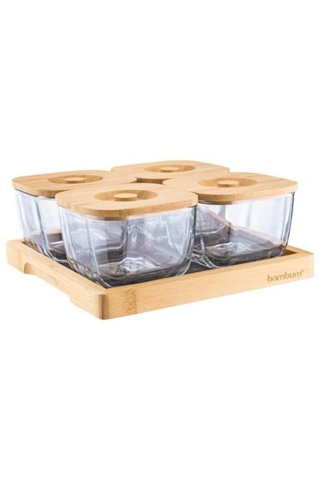 SET PETIT-DÉJEUNER EN VERRE+COUV BAMBOO KROSNA