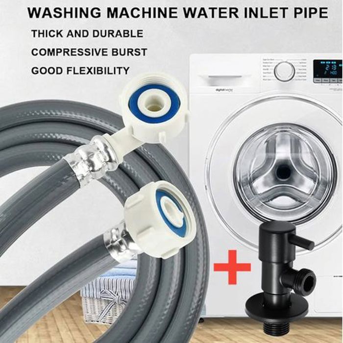 Tuyau d'entrée d'eau en PVC pour Machine à laver +Robinet équerre Noir 1/2, 3/4