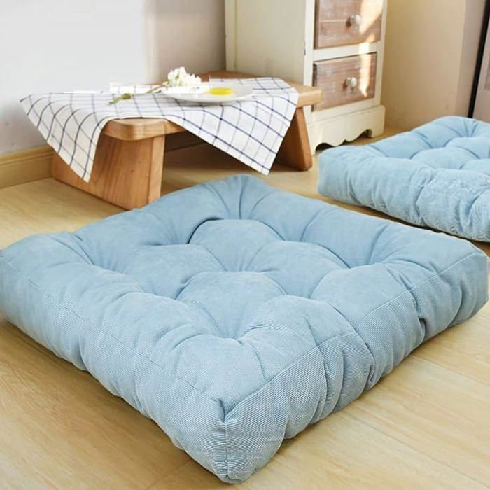 Coussin de sol - Non spécifié - 60x60x8 cm - Velours uni - Bleu ciel - Intérieur