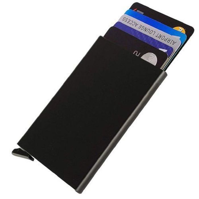 Porte Carte de Crédit - RFID - Aluminium - Automatique Pop-up - Noir - Mixte