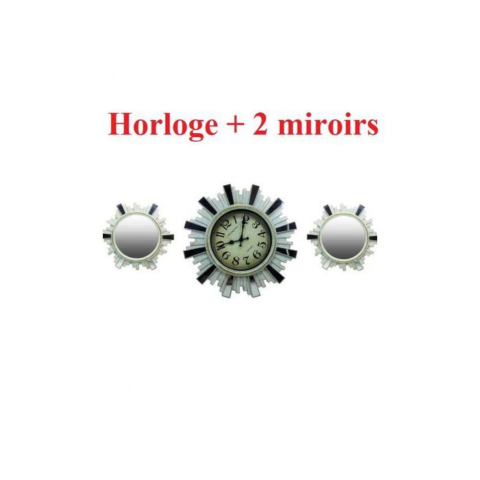 Horloge et miroirs décoratifs - Morning Time - Rotative - Blanc - Effet vieilli - Chic