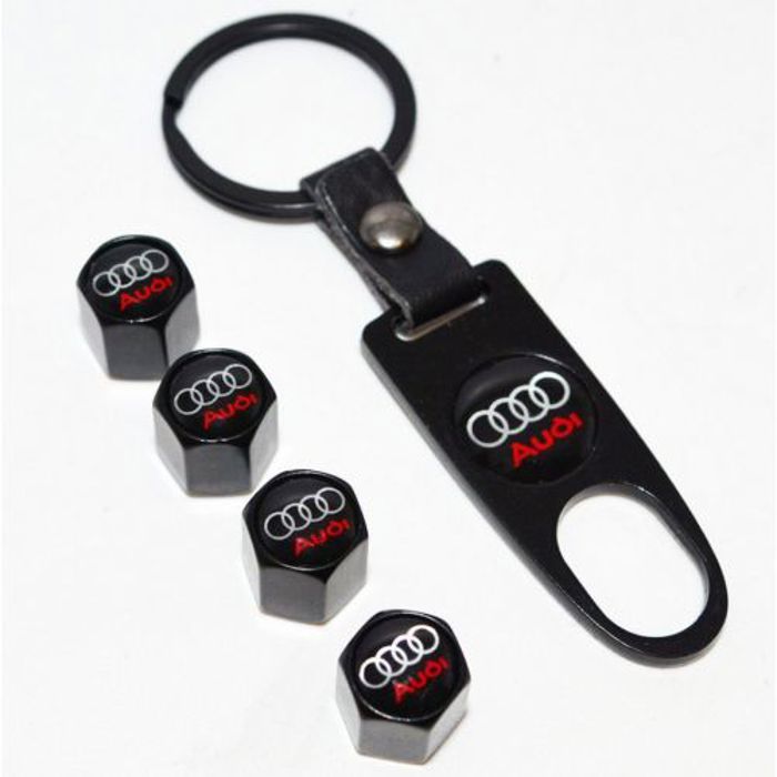 4 bouchons de tige de valve de pneu noir + porte-clés pour Audi