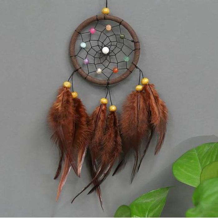 Attrapé-rêves Plume Motif Loup Dream Catcher Mur