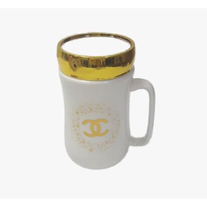 Tasse à café en céramique imprimée avec couvercle à miroir