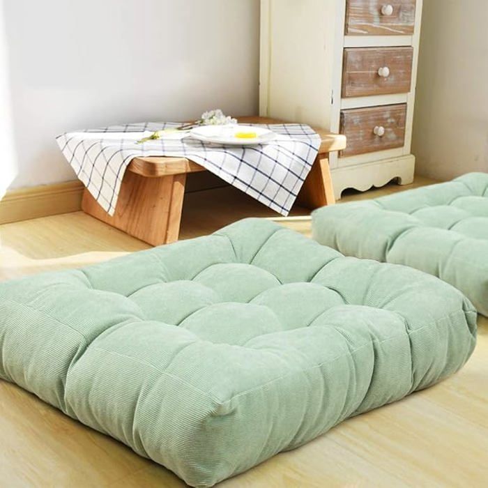 Coussin de sol - Velours - 60x60x8 cm - Vert herbe - Intérieur - Chic
