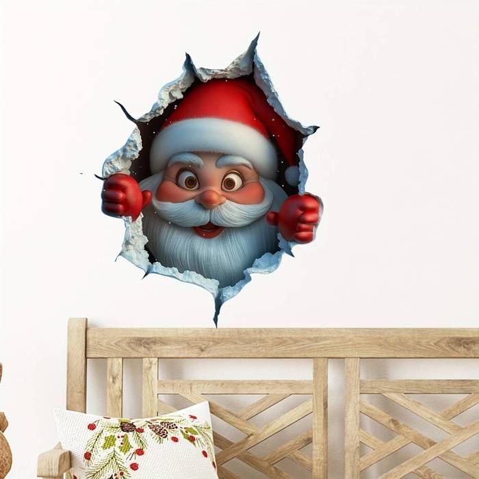 Autocollants muraux de Noël contemporains, Père Noël en 3D, autocollants muraux en plastique