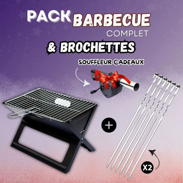 Barbecue - Non spécifié - Pliable - 12 brochettes en inox - Compact - Charbon