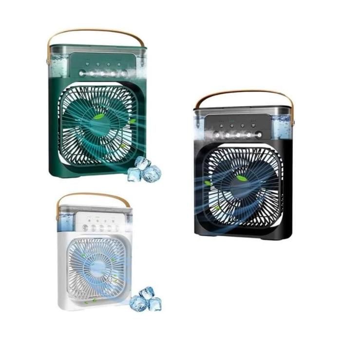Ventilateur de climatisation portable, 7 couleurs de lumière LED minuteur 1 2 3 H 3 vitesses de vent et 3 modes