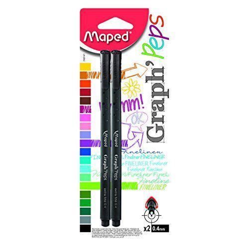 Maped Graph Peps Stylos feutre pointe fine encre noire-(Lot de 2)