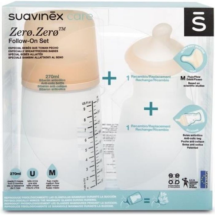 Suavinex Biberon Pack Zerø Zerø Débit Moyen 270ml