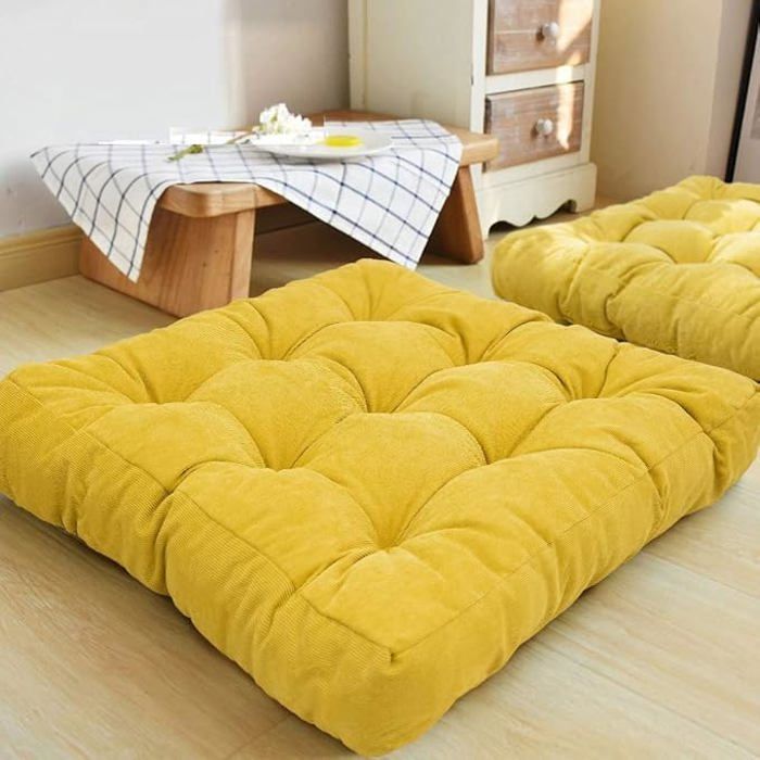 Coussin de sol - Velours - Jaune - 60x60x8 cm - Intérieur - Chic