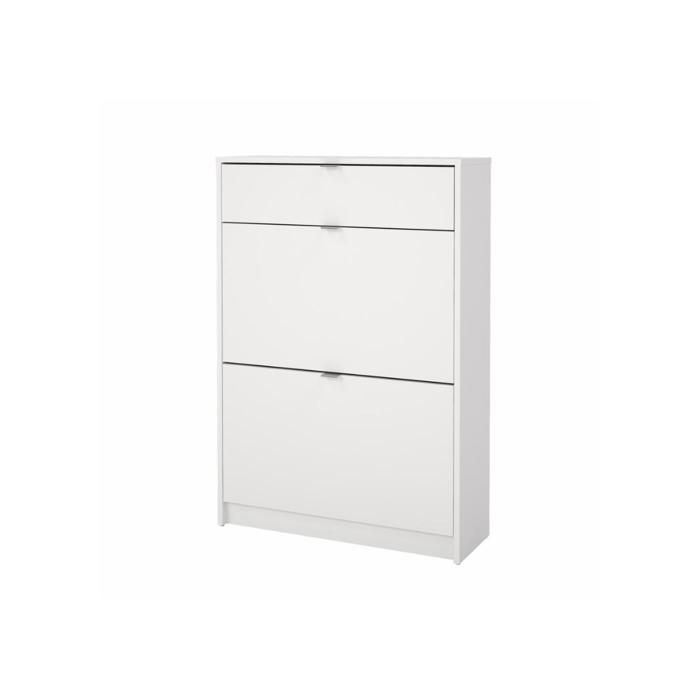Meuble à chaussures - Blanc - 2 portes battantes - 1 tiroir - Rangement pour 12 paires