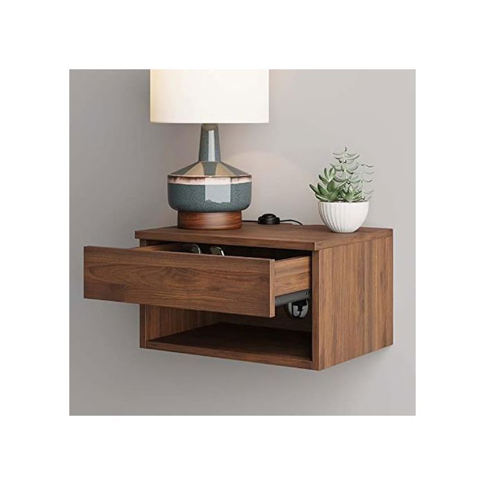 table de shevet de nuit flottante moderne  avec tiroir, 1, marron