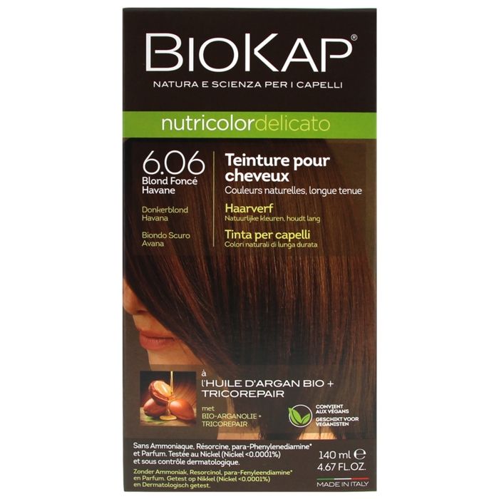 Coloration permanente - Biokap - Nutricolor Delicato 6.06 - Blond Foncé Havane - 140ml - Ingrédients naturels