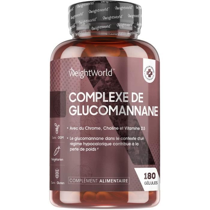 Konjac Glucomannane 95% Fibres - 180 Gélules Végétariennes Dosage Élevé 3000mg par Jour