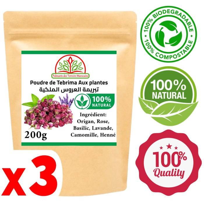 Tabrima Hammam en poudre Gommage pour le coprs (Camomille, Origan, Basilic, Henné, lavande, Rose) 600g