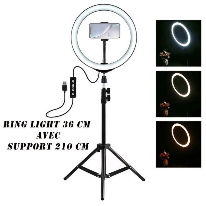 Ring Light 36 cm avec support 210 cm Eclairage professionnel pour creation contenue