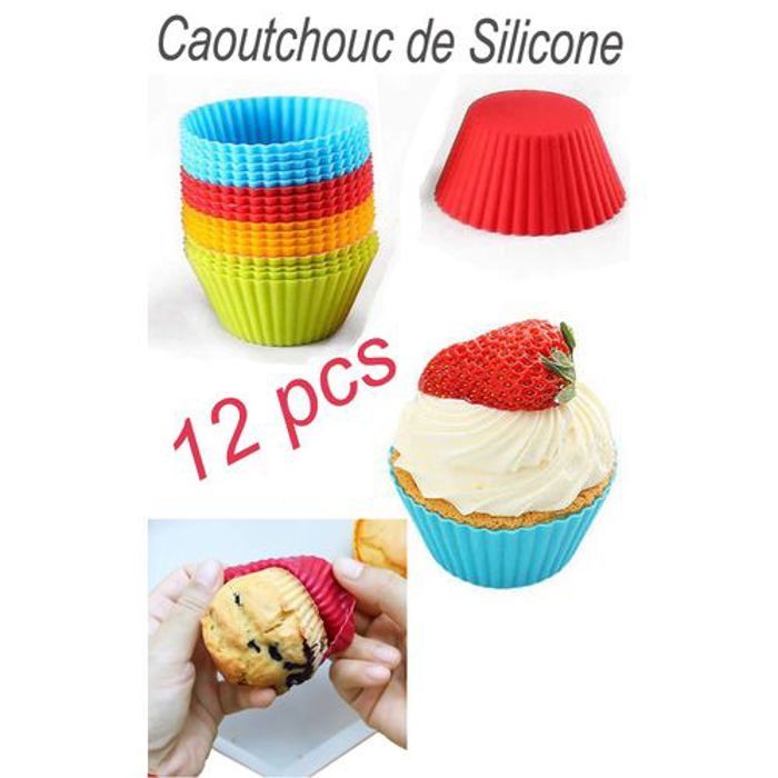12 pièces Outils à gâteaux en caoutchouc de Silicone - Tasse à Muffin moules à gâteaux pour faire des gâteaux Mousse