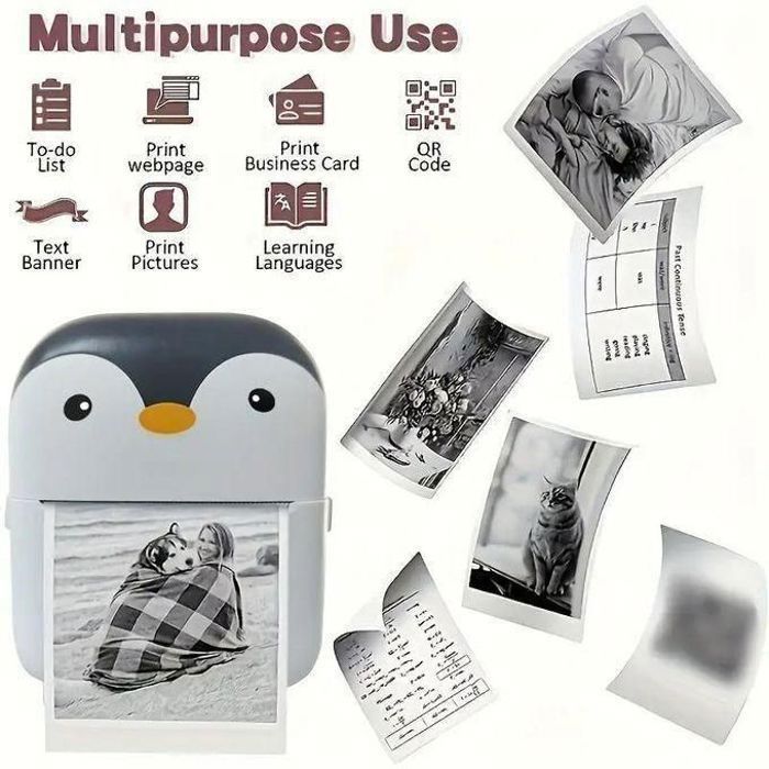 Imprimante Photo Portable - Mini Imprimante Thermique - Sans Encre - Bluetooth - Compacte