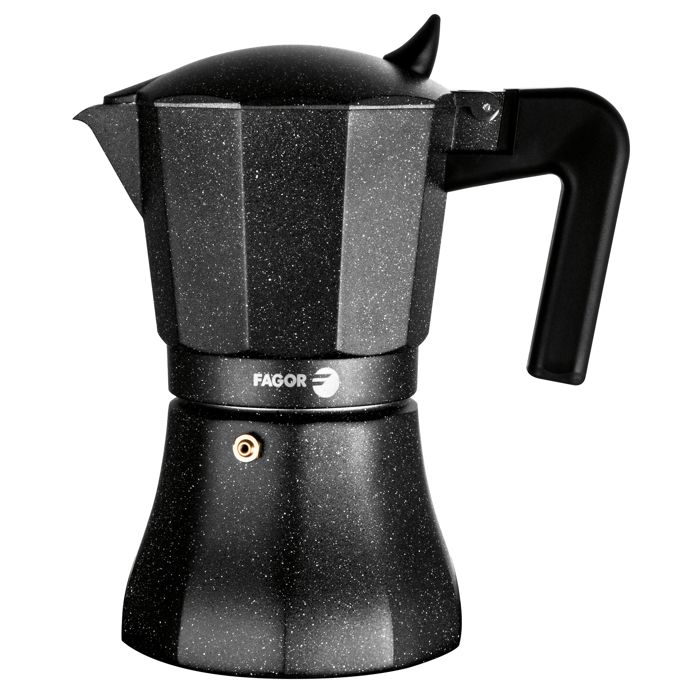 Cafetière Expresso Italienne en Aluminium, 9 Tasses de Café, Vitrocérame, Gaz FAGOR Tiramisú  Noir 00420