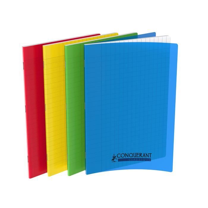 Cahier Agrafé Polypro Format 210X297 90G 96 Pages Seyes Coloris Assorties Conquérant Classique