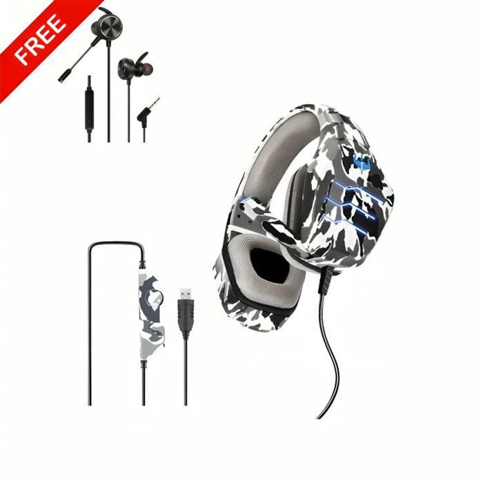 Casque Gamer - Gaming - Q9 - Écouteurs GM-D3 Offerts - USB Filaire - Éclairage LED