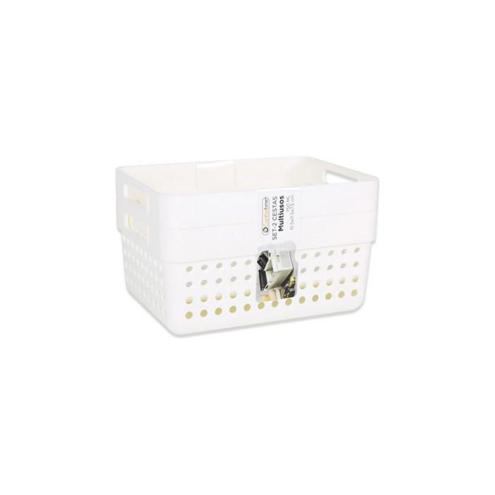 Corbeille Multiusage - Confortime - 2 Pièces - Plastique - 15.5x11.5x7.5 cm - Blanc