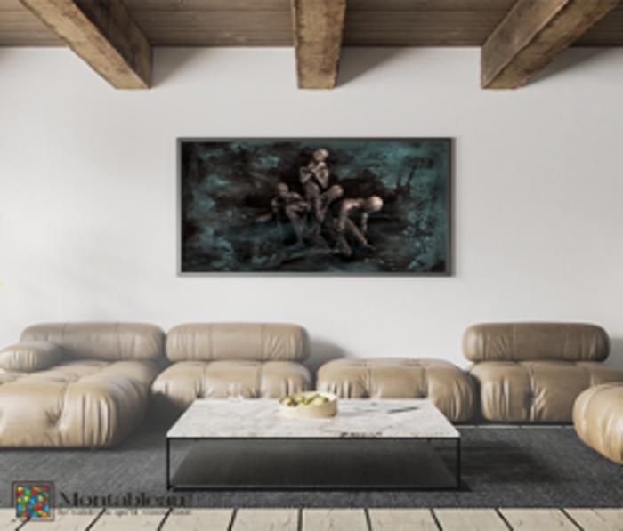 Tableau decoratif abstrait 120cm/80cm impression sur canvas avec cadre noir