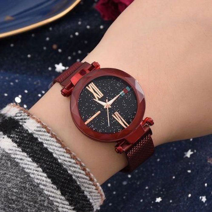 Montre - Femme - Rouge - Magnétique - Acier - Chic