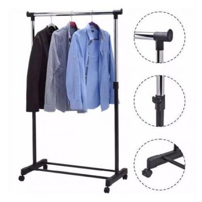 Porte-manteau portable - Métal haute résistance - Noir - Roues pivotantes 360°