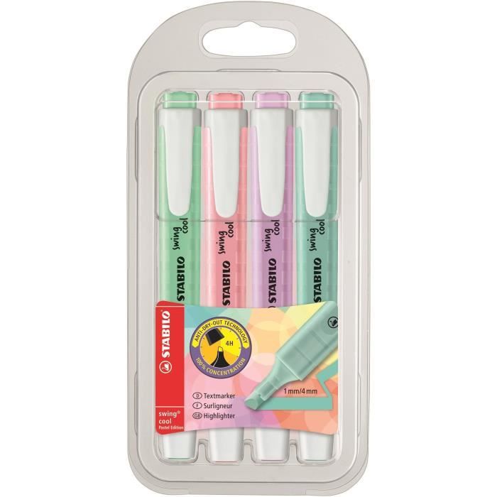 STABILO - Pochette de 4 surligneurs de poche - Encre universelle à base d'eau - Coloris pastel