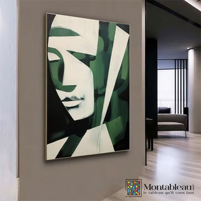 Tableau décoratif - Visage femme abstrait - 100x65 cm - Toile avec cadre doré - Élégance chic