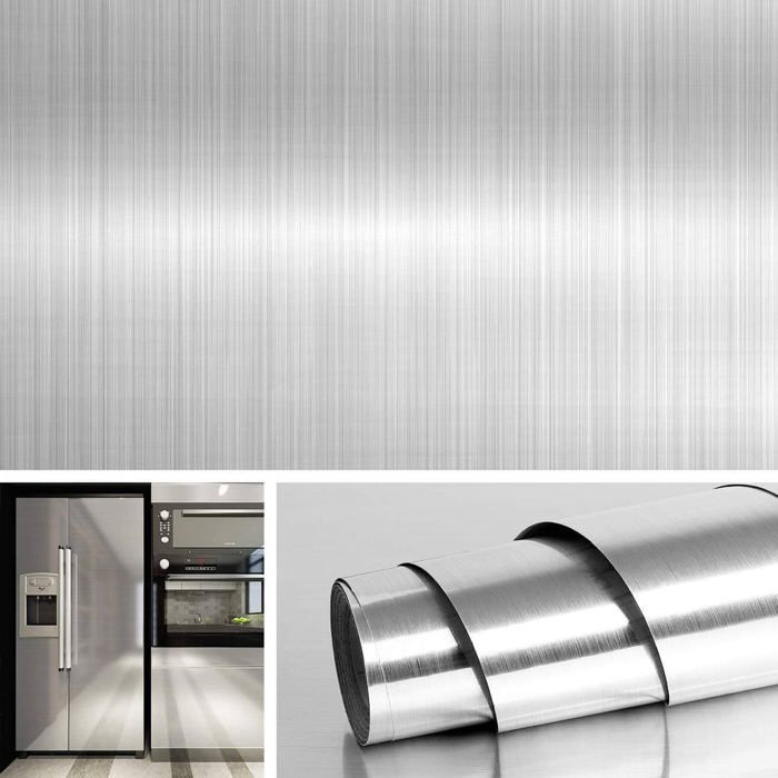 Adhésif en Acier Inoxydable Effet Nickel Brossé pour Cuisine & Électroménager 3m*60cm