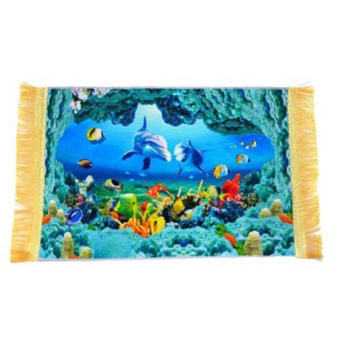 Petit tapis brodé représentant les profondeurs marines, 40x60 cm