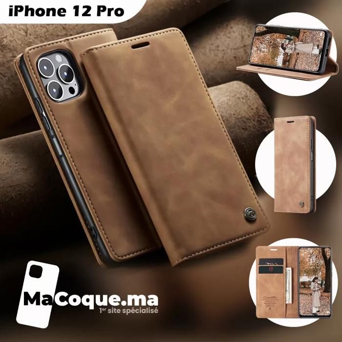 Pochette iPhone 12 Pro Etui &amp; Portefeuille Porte-cartes en Cuir Marron