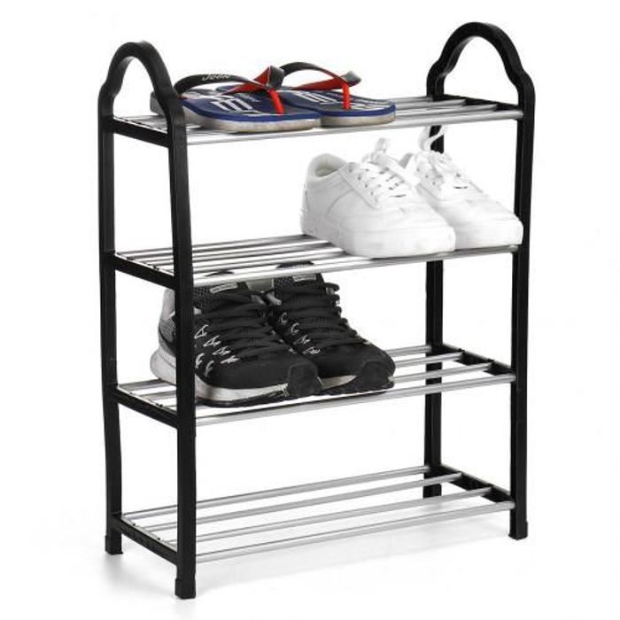 Étagère à chaussures - Métal - Noir - 4 niveaux - Économiseur d'espace - Organisateur pratique