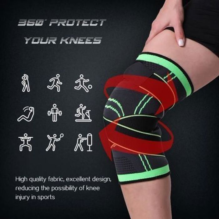 Genouillère - Knee Support - Modèle Multisport - Tissage jacquard bleu - Sangles réglables - Protection efficace