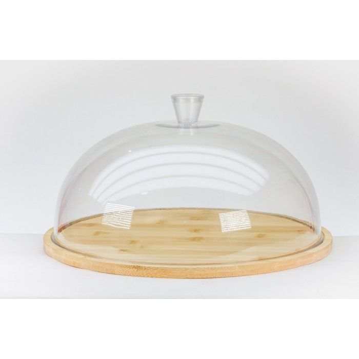 Plateau rond en bambou avec cloche .