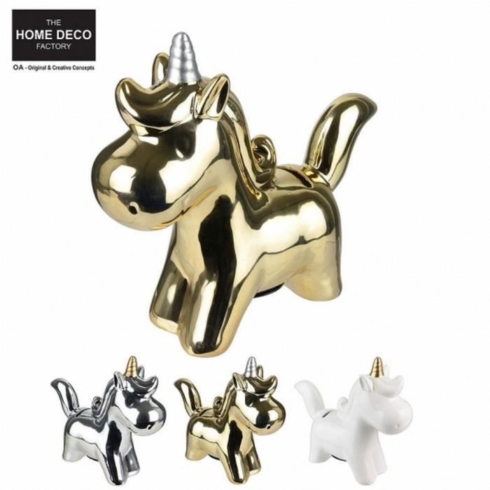 1 TIRELIRE LICORNE CERAMIQUE 23 X 21.5 X 7 CM DORE ARGENTE DECO