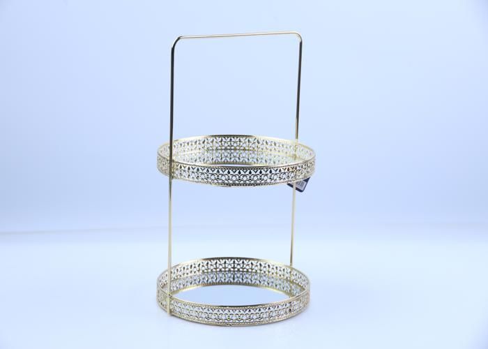 Plateau rond miroir en métal doré 2 étages 26 cm