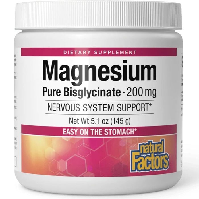 Natural Factors Magnésium Bisglycinate Pure - 145g Poudre | Absorption Maximale  Sommeil | Sans Additifs | Maroc