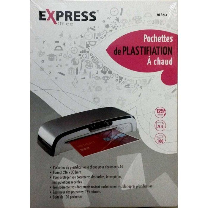 POCHETTE PLASTIFICATION A CHAUD A4 125MIC EXPRESS XO-6214