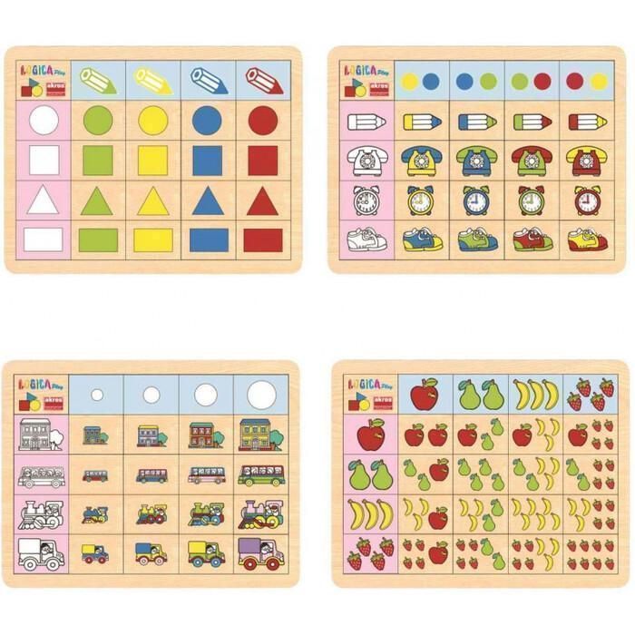 Jeu éducatif - Non spécifié - Tableau double entrée - Bois - 4 plateaux - 25 tuiles par plateau